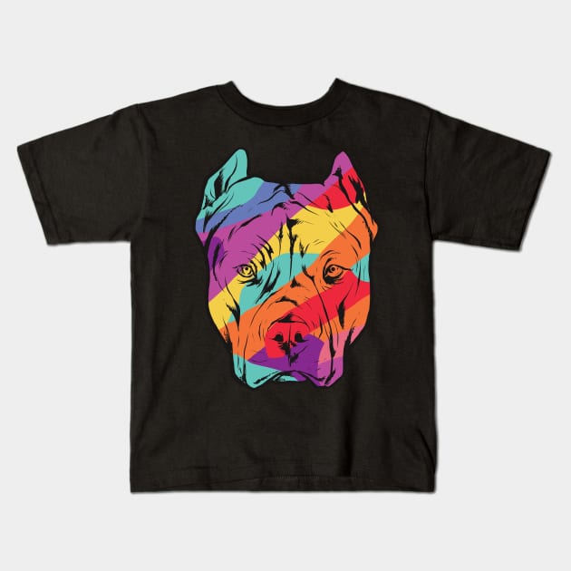 Colorful Pitbull Dog Kids T-Shirt by Imaginariux